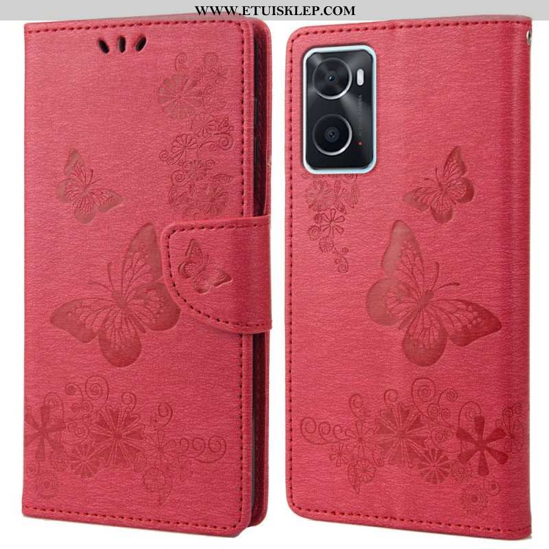 Etui Folio do Realme 9i z Łańcuch Wspaniałe Motyle Na Pasku